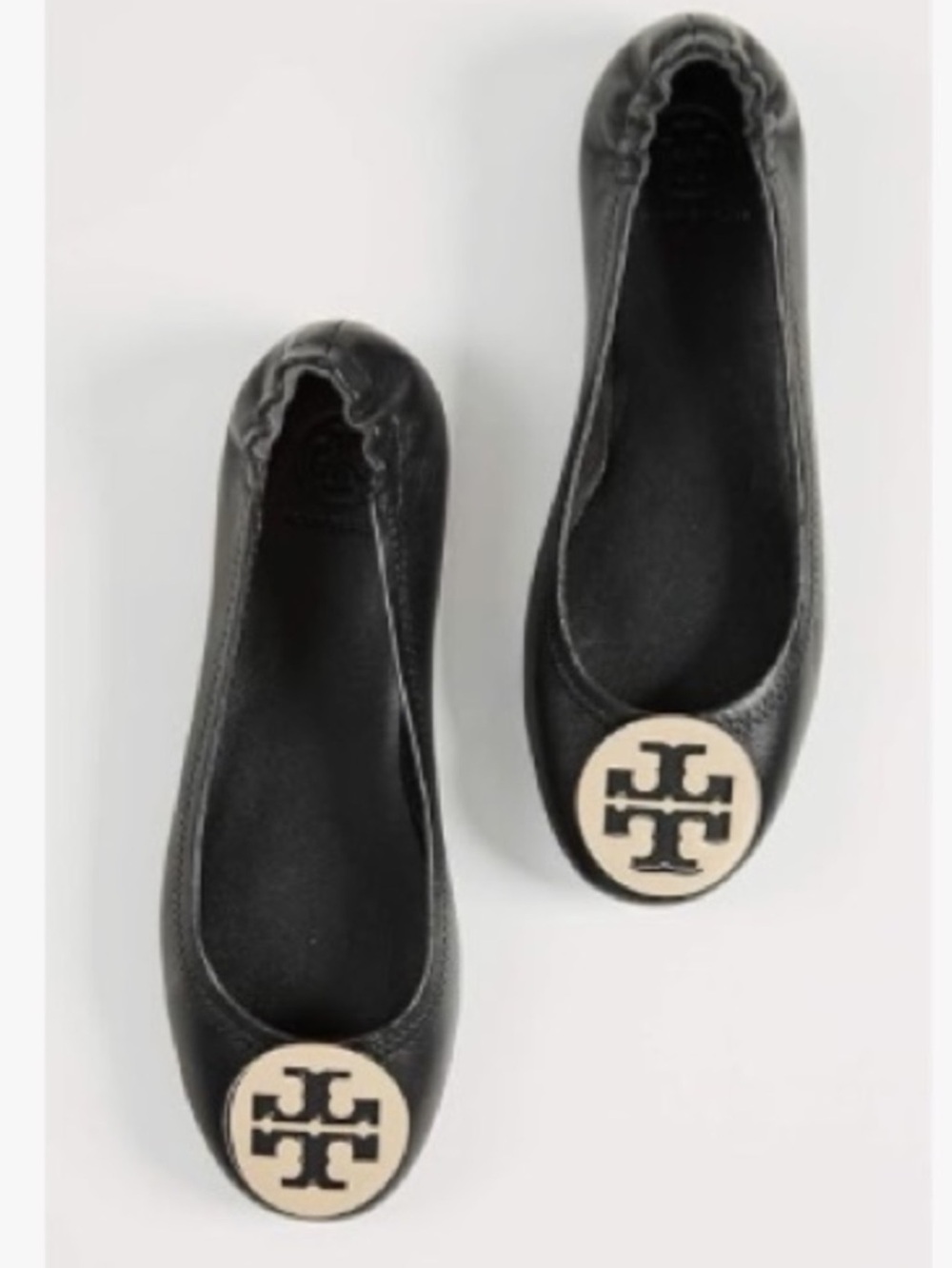 Tory Burch Minnie Leather Travel Ballet Flats Gold Logo Medallion Black Size 8 - Picture 9 of 9